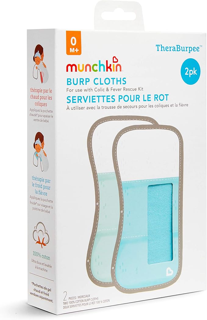 MunchkinÂŽ TheraBurpee: 2 Pack Burp Cloths with Built-in Pockets, for use with Colic & Fever Rescue Kit 1 Blue, 1 Mint,2 1)