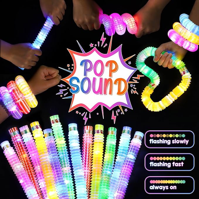 48 Pack Glow Sticks Goodie Bag Stuffers for Kids, New Year Decorations Birthday Valentines Day Gifts, Party Favors for Kids 4-8-12, Light Up Pop Tubes Glow Party Supplies Glow Bracelets Necklaces