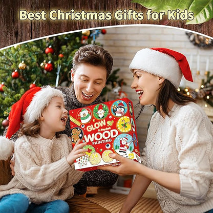 Bamamon Painting Crafts Kit for Kids, Glow in The Dark Arts & Crafts Set for Girls Boys Ages 4-12,Wood Slice Craft Creative Activities, Valentines Gifts Party Favors Toy for Kids (24Pcs)