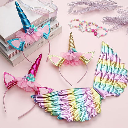 Winrayk Unicorn Party Favors Birthday Supplies for Girls Unicorn Wing Headband Bracelet Kids Unicorn Costume Halloween Princess Dress Up Gift Goodie Bag Stuffers Unicorn Birthday Party Favors Supplies