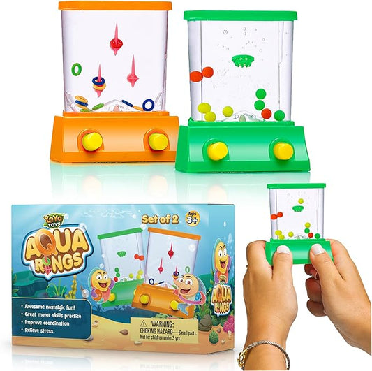 YoYa Toys Handheld Games - Miniature Aqua Arcade Set with Fish Ring Toss & Basketball, Handheld Toys for Kids & Adults, Retro Pastime Games, Water Ring Toss in Gift Box