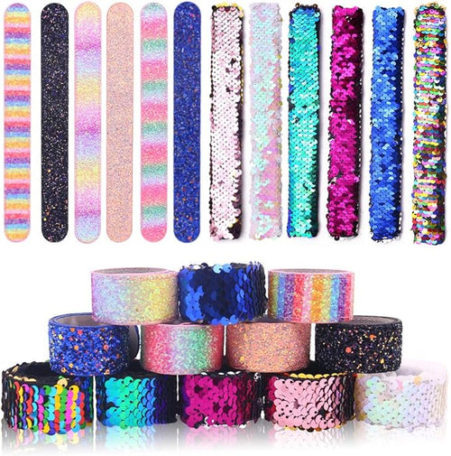 VGOODALL 12 PCS Glitter Slap Bracelet for Kids Sequin Mermaid Bracelet Wristband for Birthday Party Favors Supplies