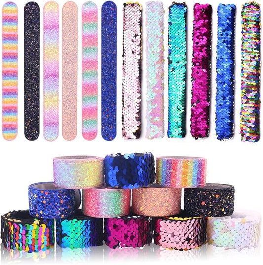 VGOODALL 12 PCS Glitter Slap Bracelet for Kids Sequin Mermaid Bracelet Wristband for Birthday Party Favors Supplies