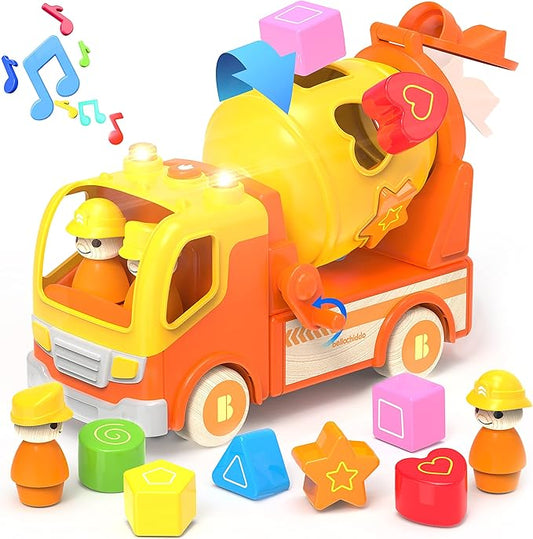 BELLOCHIDDO Wooden Toy Cars for Toddlers - Learning Sort and Match, Shape Sorter Toys 2 3 4 Year