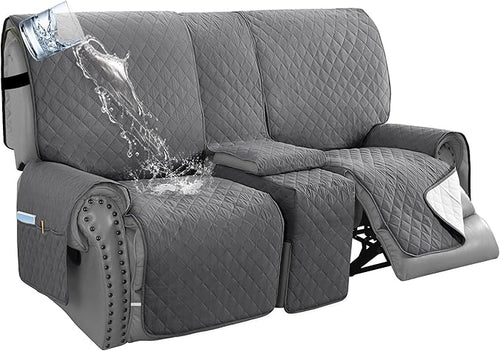 H.VERSAILTEX 100% Waterproof Loveseat Recliner Cover with Center Console Anti Slip Reclining Loveseat Cover with Adjustable Elastic Straps (Recliner Loveseat with Console, Rocket Gray)