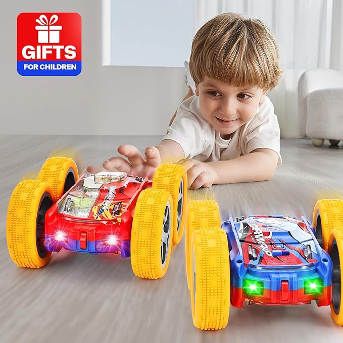 Light Up Toy Cars for Toddlers,Transparent Gear Car Toy for Kids with Cool Light and Double-Sided Flip