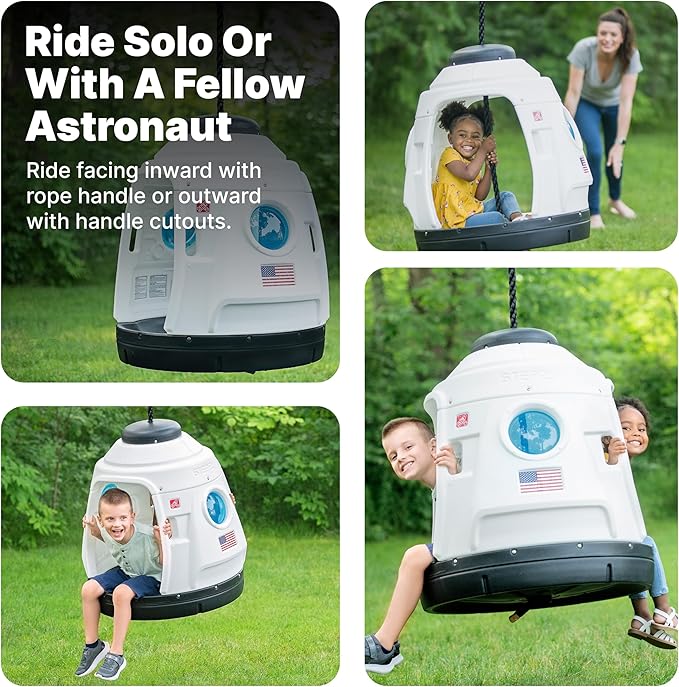 Step2 Space Capsule Swing, Kids Indoor/Outdoor Swing or Playhouse, Backyard Playground Set, Attach to Playset or Tree, for Children 3-8 Years Old