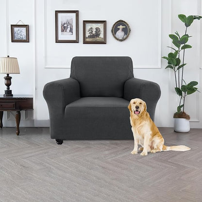 100% Waterproof Jacquard Fabric Couch Cover, Dual Layer with TPU Film, Leakproof High Elasticity Non-Slip Washable Furniture Protector for Pets, Dogs, Cats and Kids (Chair,Gray)