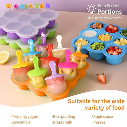WAJIAYON Baby Food Storage Container, Silicone Baby Food Freezer Tray with Lid