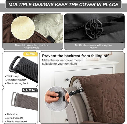 100% Waterproof Recliner Chair Cover, Recliner Chair Covers for Reclining Chair, Non-Slip Fabric Recliner Couch Cover for Living Room, for Pets Kids Protector, Washable