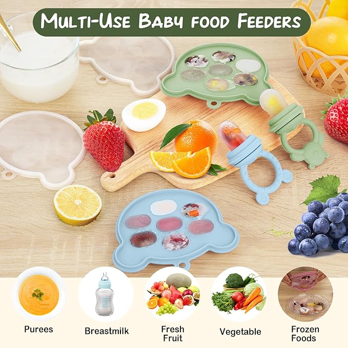 Baby Breastmilk Popsicle Molds & Baby Fruit Feeder (6 Pack), WAJIAYON Baby Food Freezer Tray Storage Containers