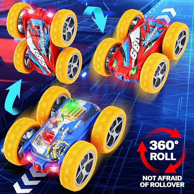 Light Up Toy Cars for Toddlers,Transparent Gear Car Toy for Kids with Cool Light and Double-Sided Flip