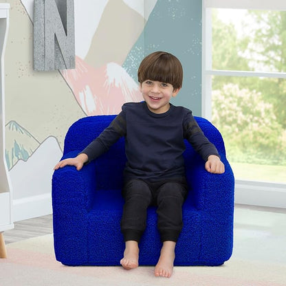 Delta Children Sherpa Cozee Chair - Foam Kids Chair for Ages 18 Months and Up, Royal Blue