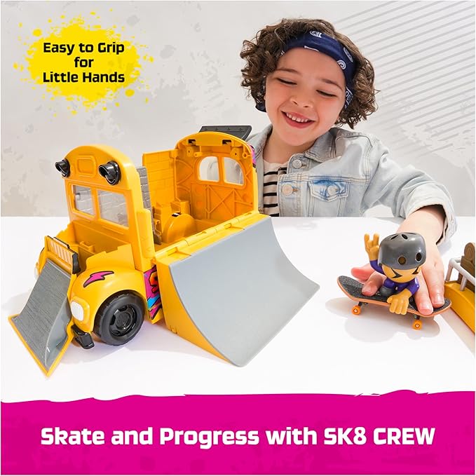 TECH DECK Sk8 Crew 2-in-1 Transforming Ultra Sk8 Bus & Storage with Fingerboard & Figure, Collectible Mini Skateboards, Kids Toys for Ages 5 and up