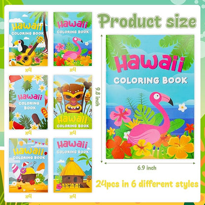 Summer Hawaii Coloring Books for Kids- 24Pcs DIY Art Book with Beach Flamingo Bulk Creativity Color Booklet for Summer Carnival Party Goodie Bag Gift Stuffer School Classroom Activity Supplies