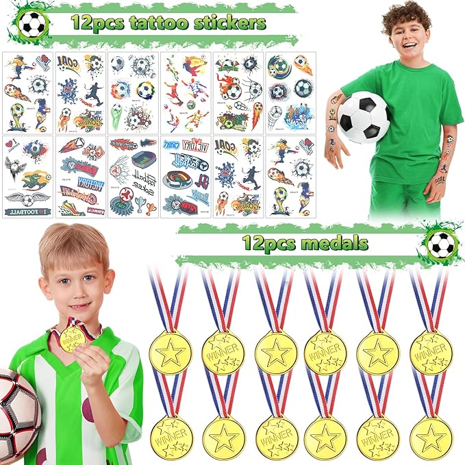 Winrayk Soccer Party Favors Birthday Supplies Soccer Goodie Bags Fidget Spinner Medal Bracelet Keychain Tattoo Sticker Kids Boys Girls Soccer Pinata Filler Sports Soccer Birthday Party Favors Supplies