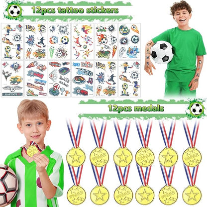 Winrayk Soccer Party Favors Birthday Supplies Soccer Goodie Bags Fidget Spinner Medal Bracelet Keychain Tattoo Sticker Kids Boys Girls Soccer Pinata Filler Sports Soccer Birthday Party Favors Supplies