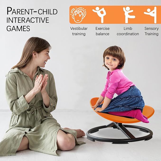 Kids Sensory Spinning Chair, Sit and Spin Toy, Autistic Childs Swivel Chair, Training Body Coordination, Metal Base Non-Slip Indoor and Outdoor Activity Toys (Blue)