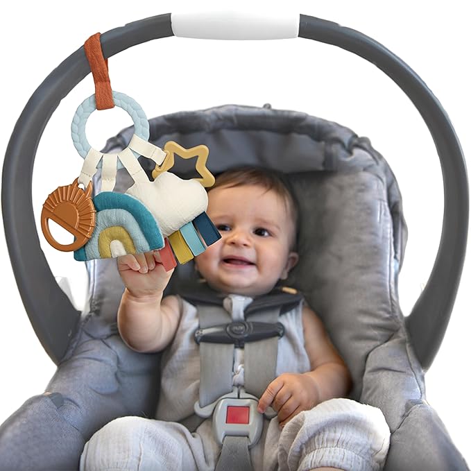 Itzy Ritzy Teething Activity Toy - Bitzy Busy Ring Infant Teething Toy Features Braided Ring & Dangling Toys, Includes Teether 0 Months