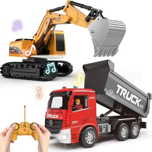 Play-Vehicles Kids Excavator Trucks Toy - Pull Back Powered Red 2 Pack 3-12 Boys