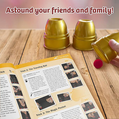 Thames & Kosmos Magic: Gold Edition | Playset with 150 Tricks | 96 Page Full Color Instruction Manual | 42 Props | Video Tutorials | Fun for Kids 8+