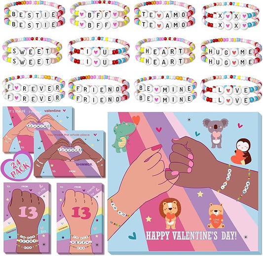 Valentines Day Cards for Kids School - 28 Pack Kids Taylor Friendship Valentines Cards, Valentines Bracelets, Valentines Day Gifts for Girls, School Classroom Valentines Day Exchange Gift