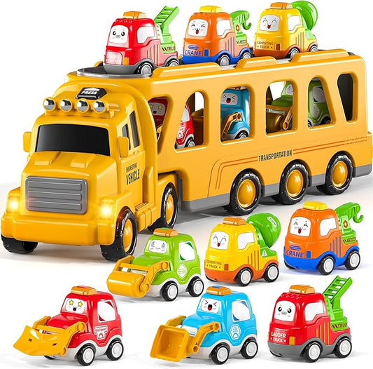 TEMI Construction Engineering Toys for 3 4 5 6 7 8 Years Old Kids - Truck Toys for Kids, Transport Vehicle Carrier Truck 3