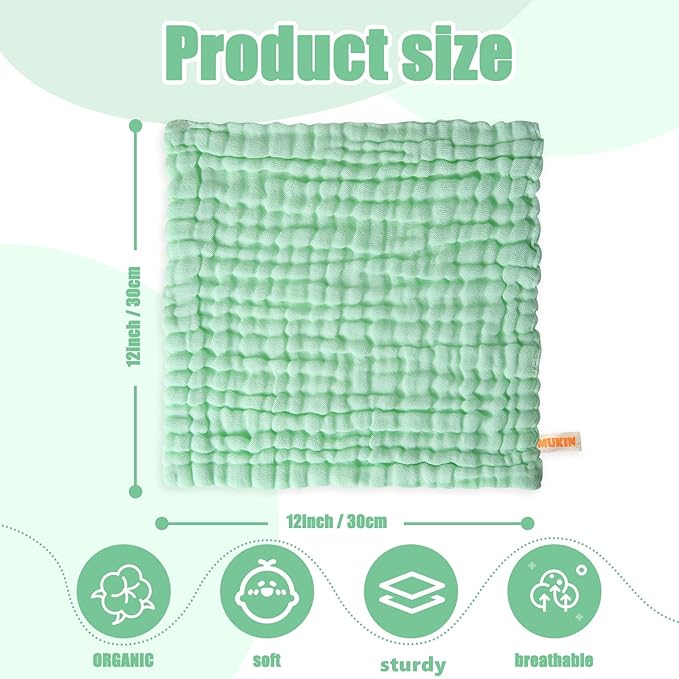 MUKIN Baby Washcloths - Soft Face Cloths for Newborn, Absorbent Bath Face Towels 6-12x12 inches