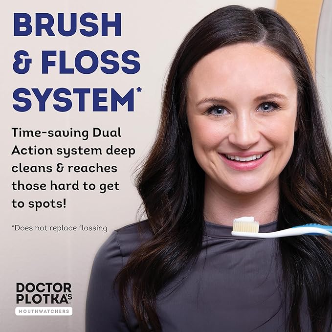 MOUTHWATCHERS Soft Flossing Toothbrush, 6-Pack, Manual Soft Toothbrush for Adults, Ultra Clean, Good for Sensitive Teeth and Gums, by Dr. Plotka's, Assorted Colors