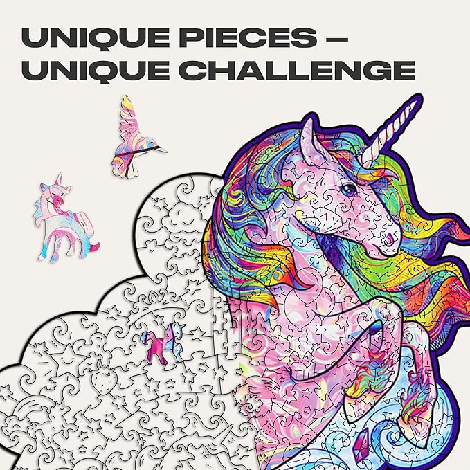 UNIDRAGON Wooden Jigsaw Puzzles - Inspiring Unicorn, 313 pcs, King Size 12.2"x16.1", Beautiful Gift Package, Unique Shape Best Gift for Adults and Kids