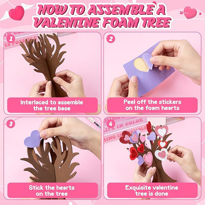BeYumi 12 Pack Valentine’s Day Thankful Heart Trees Foam Craft Kits for Kids Make Your Own Valentine DIY Heart Trees Decorations Gratitude Tree Craft Set Holiday School Home Party Fun Activities Decor