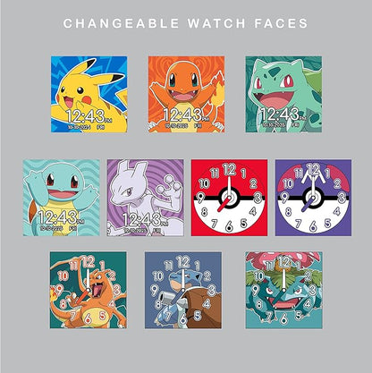 Accutime Pokémon Interactive Kids Smartwatch with Touchscreen, Interchangeable Pikachu & Friends Straps, Built-in Camera, Games, Alarm, Stopwatch, Calculator, and 10 Watch Faces - Fits Wrists 5.5"-8"