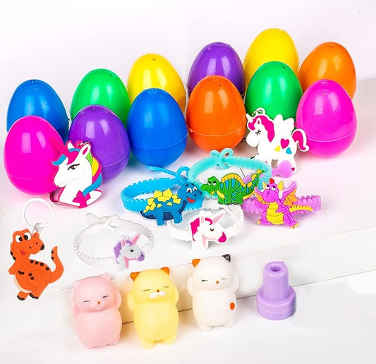 Toy Filled Easter Eggs Filled with Toys Inside 12Pcs Prefilled Easter Eggs Plastic, Stuffed Eggs Birthday Gift Easter Party Favors, Easter Egg Treats, Classroom Prize Girls Boys Teens Kids