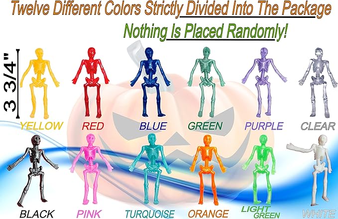 UpBrands 120 Stretchy Skeleton Toys, Party Favors for Kids, Bulk Set, 12 Colors, Kit for Easter Egg Basket Stuffers, Goodie Bags, Halloween Pinata Filler, Small Classroom Prizes