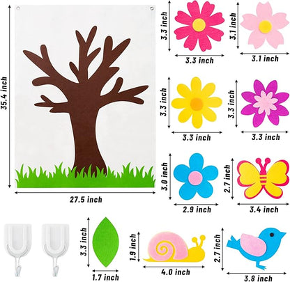 WATINC 49Pcs DIY Spring Tree Felt Board Craft Kit, Flower Leaf Butterfly Snail Bird Detachable Ornaments Spring Party Decoration for Kids, Activity Creative Game Wall Hanging Decor for Home Classroom