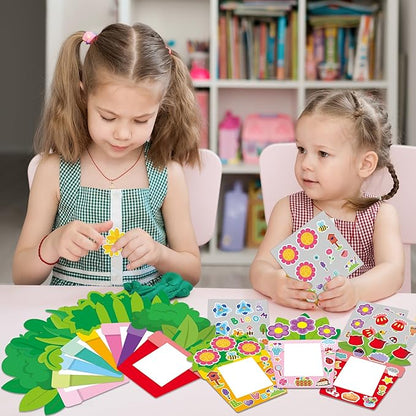 WATINC 96Pcs DIY Mother's Day Craft Kits for Kids, Make Your Own Spring Picture Frames with Stickers Flowers Paper, Spring Seasonal Gifts Craft Decor, Classroom Activities Supplies for Boys and Girls