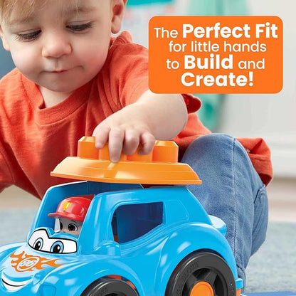 Mega BLOKS First Builders Toddler Building Blocks Toy Set, Ricky Race Car with 6 Pieces and Storage 1 Figure, 1+ Years