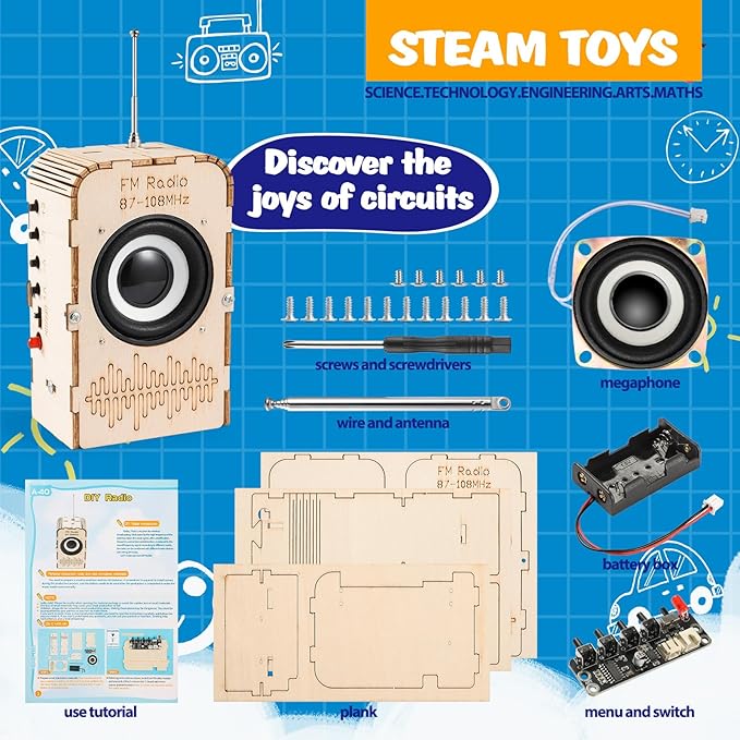 WIZGSZ Science Kits for Kids Age 8-12 13-14, Stem Kits for Kids Age 8-10, Stem Toys for Boys and Girls Build Your Own FM Radio Toys, Wood Electronic Set Snap Circuits for Teens Top Projects Gifts