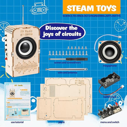 WIZGSZ Science Kits for Kids Age 8-12 13-14, Stem Kits for Kids Age 8-10, Stem Toys for Boys and Girls Build Your Own FM Radio Toys, Wood Electronic Set Snap Circuits for Teens Top Projects Gifts