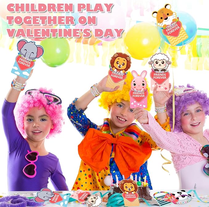 Valentines Day Gifts for Kids Classroom, 24 Pack Valentines Friendship Bracelets for Kids with Valentines Day Gift Cards Classroom Prizes Exchange Gift for Kids School Party Favors