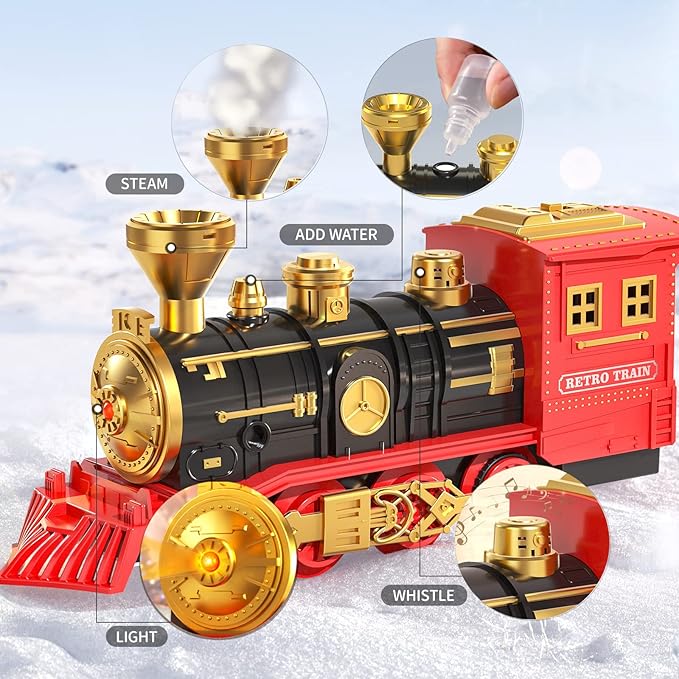 TEMI Train Set for Kids Toddlers 3-5, Train with Steam Engine 4-7 Years