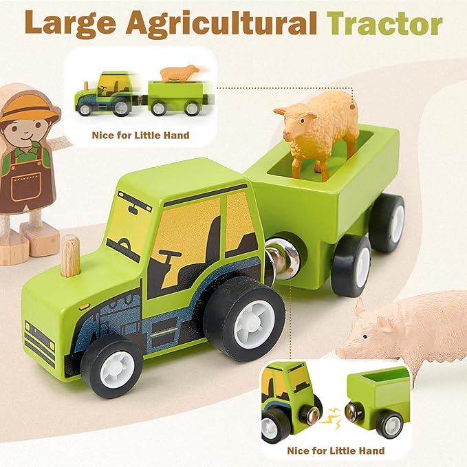 Toyssa Wooden Barn Farm Animals Toys for Toddlers 3-6 with Storage Box & Magnetic Tractor, Preschool Montessori Educational Learning Toys , Christmas Birthday Gift for Boys Girls Kids 2 3 4 5 6