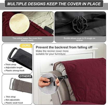 100% Waterproof Recliner Chair Cover, Recliner Chair Covers for Reclining Chair, Non-Slip Fabric Recliner Couch Cover for Living Room, for Pets Kids Protector, Washable (Wine Red, 28"Recliner Chair)