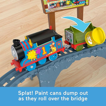 Thomas & Friends Motorized Toy Train Set Paint Delivery with Thomas & Troublesome Truck for Pretend Play Preschool Kids Ages 3+ Years