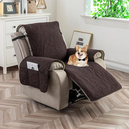 100% Waterproof Recliner Chair Cover, Recliner Chair Covers for Reclining Chair, Non-Slip Fabric Recliner Couch Cover for Living Room, for Pets Kids Protector, Washable (Chocolate, 23"Recliner Chair)