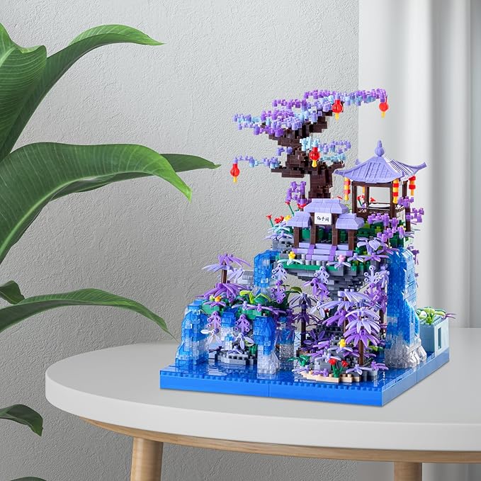 Cherry Blossom Tree House Micro Building Blocks Set,Peach Blossom Pond Flowers Bricks Architecture Kit with LED Light Gifts for Adults and Kids（2500+Pieces）