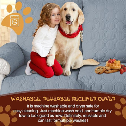 XINEAGE 100% Waterproof Recliner Chair Cover, Non Slip Covers for Recliner Chair with Pocket, Washable Dog Recliner Couch Cover with Elastic Straps (Grayish Blue, 23.6")