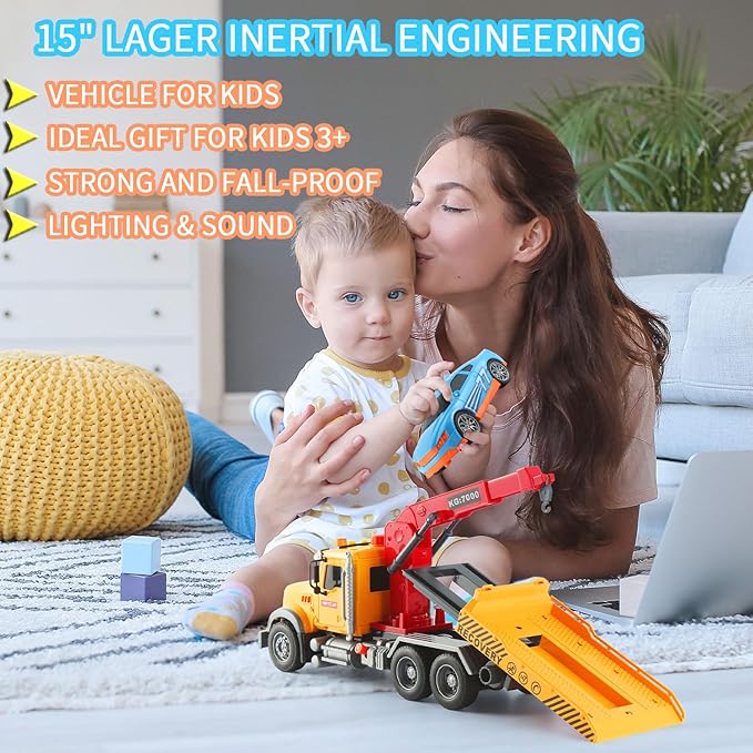 15" Tow Truck toddlers Gifts Toys Hook Friction Powered Push 3+