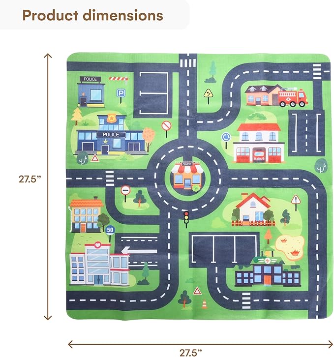 Childlike Behavior Cloth Pullback Cars for Toddlers - 4-Piece Soft Cloth Cars with 1 Street Rug Set (27.5'' x 27.5'')