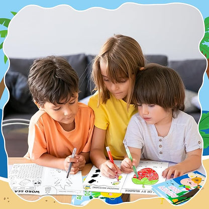 Summer Activity Books for Kids - 24Pcs Coloring Fruits Books Set Bulk Summer Tropical Search Mazes Word Scramble Games Mini Books for Party Goodie Bags Stuffers School Classroom Favors